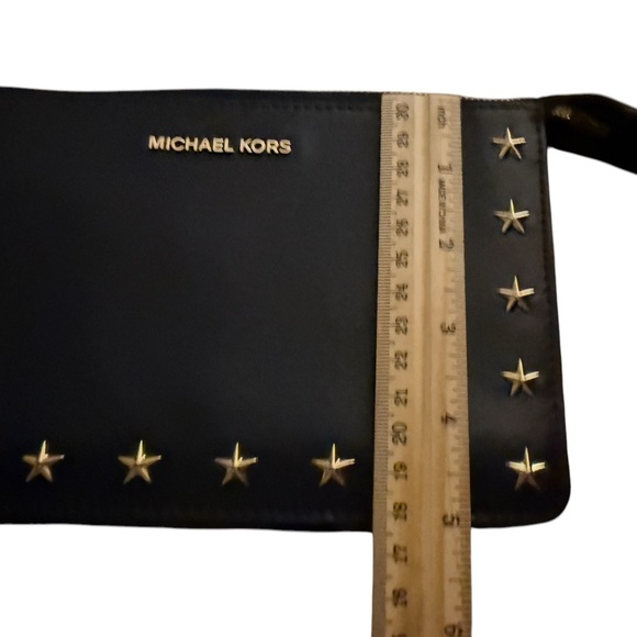 Michael Kors Leather Studded Medium Wristlet Wallet Dark Blue with Stars. - Picture 10 of 14